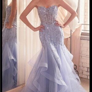 Ladivine CD332 Strapless Prom Dress Size 10 in Paris Blue